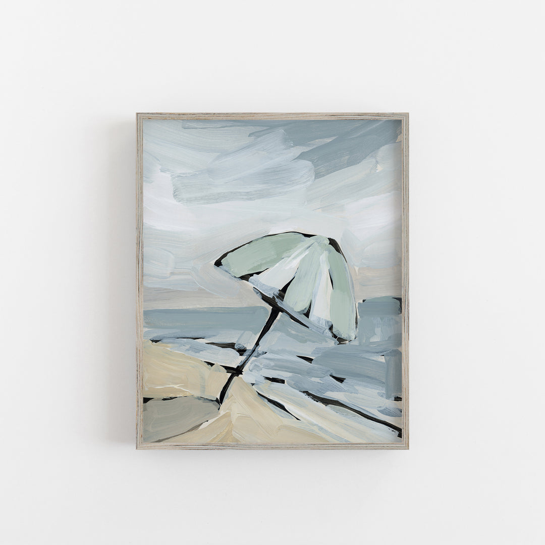 "Umbrella in the Sand" Coastal Painting - Art Print or Canvas - Jetty Home
