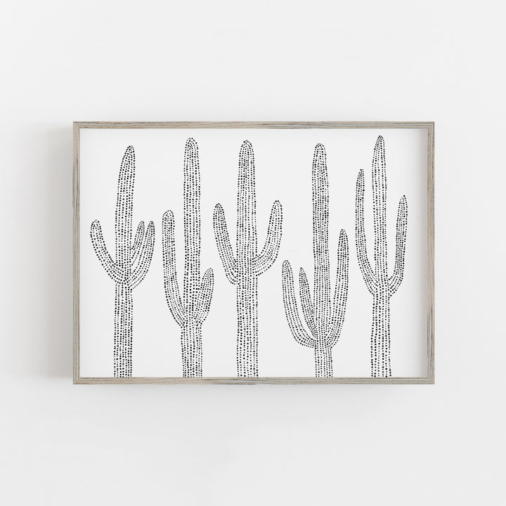 Modern Saguaro Cactus Desert Minimalist Black and White Wall Art Print or Canvas - Jetty Home