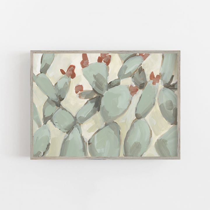 Flowering Prickly Pear Neutral Cactus Painting Wall Art Print or Canvas - Jetty Home