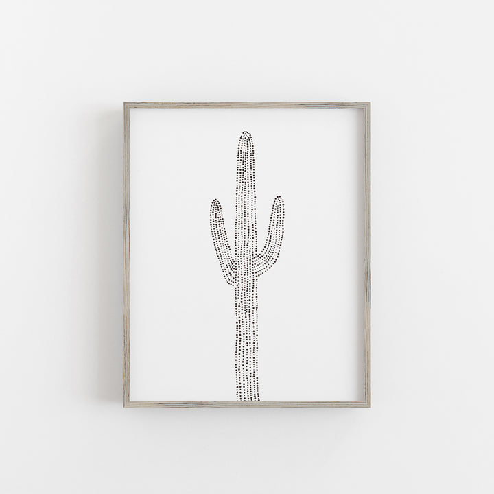 Desert Saguaro Cactus Black and White Illustration Wall Art Print or Canvas - Jetty Home