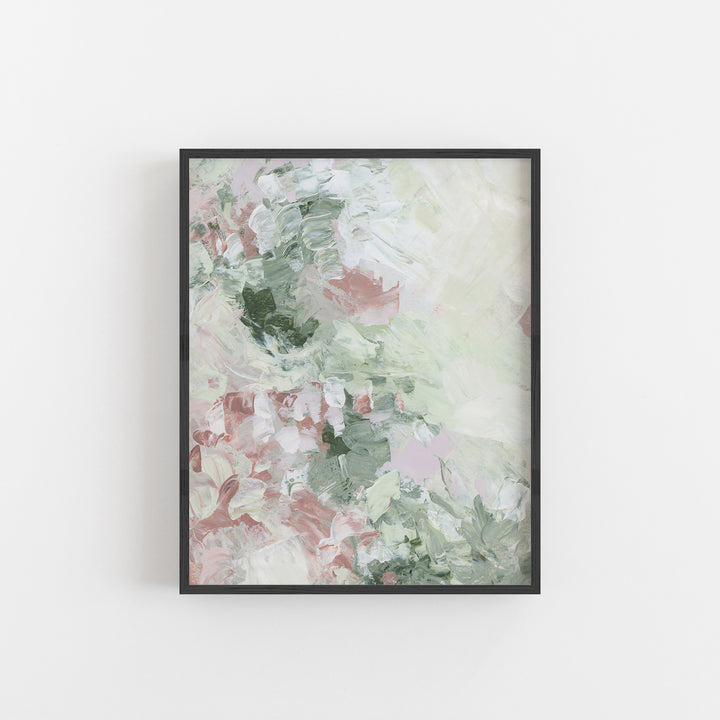 Morning Dust Painting Abstract Decor Modern Floral Inspired Green and Pink Wall Art Print or Canvas - Jetty Home