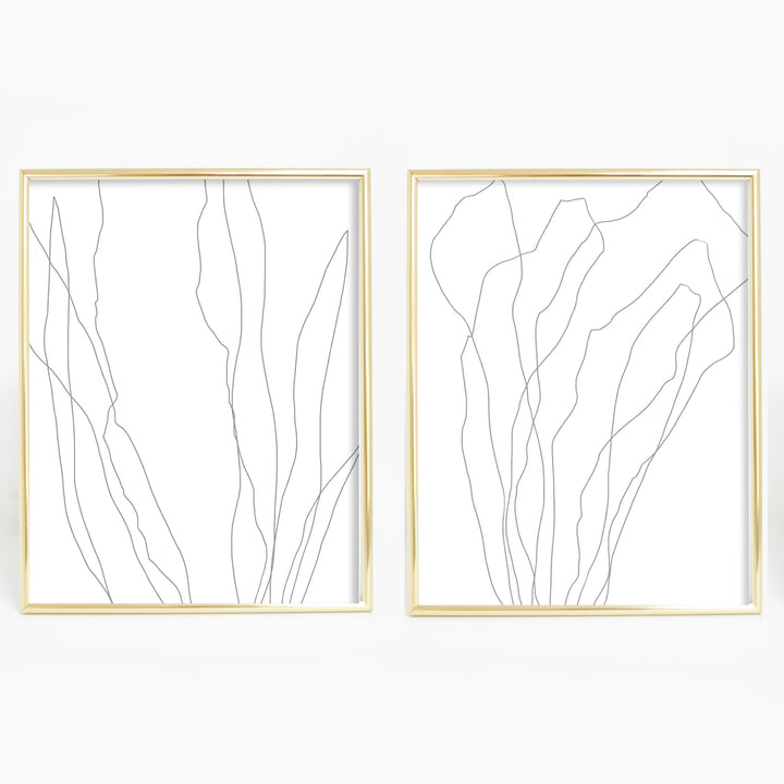 Seaweed Modern Minimalist Coastal Simple Diptych Set of 2 Wall Art Print or Canvas - Jetty Home