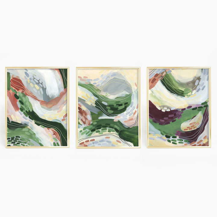 Abstract Landscape Field Scene Triptych Set of Three Wall Art Prints or Canvas - Jetty Home