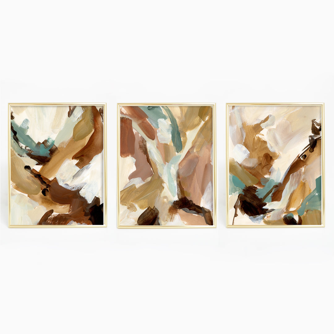 Abstract Earthy Autumn Inspired Paintings Triptych Set of Three Wall Art Prints or Canvas - Jetty Home