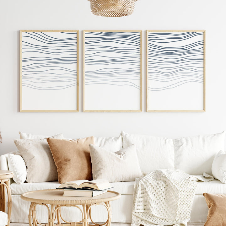 Abstract Line Waves - Set of 3  - Art Prints or Canvases - Jetty Home