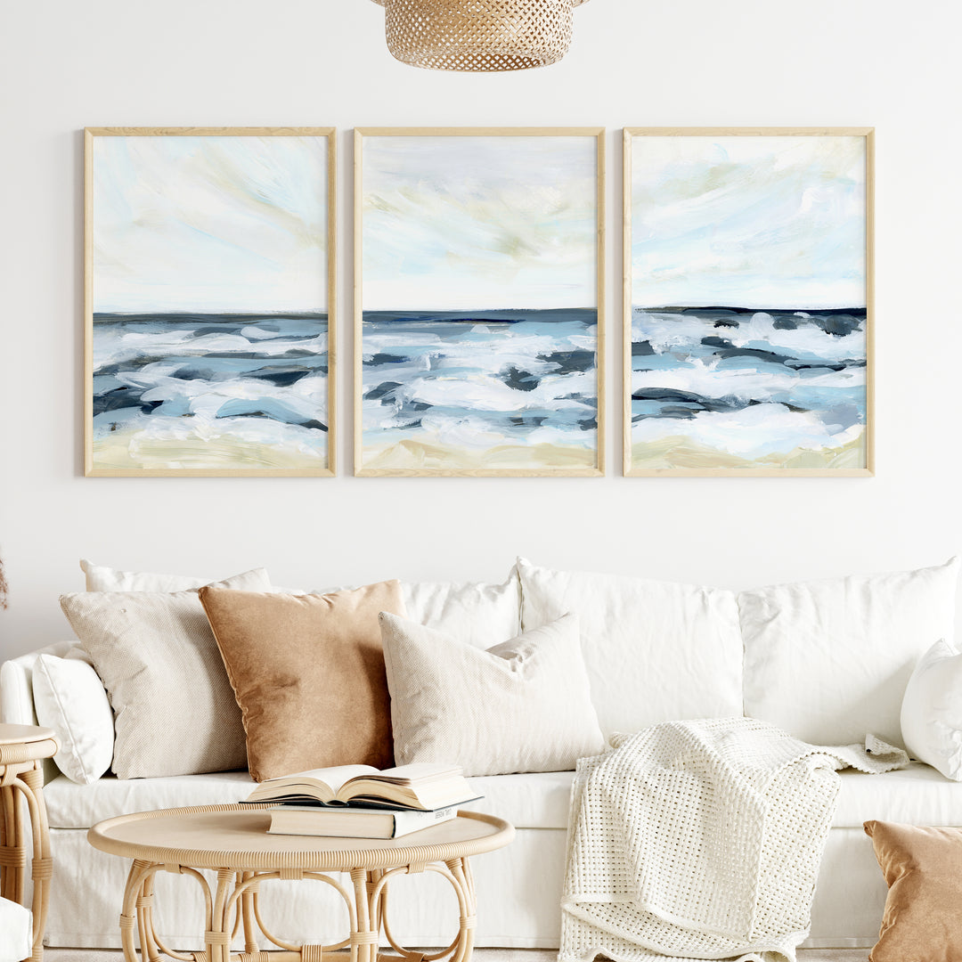Blue Seascape Horizon - Set of 3  - Art Prints or Canvases - Jetty Home