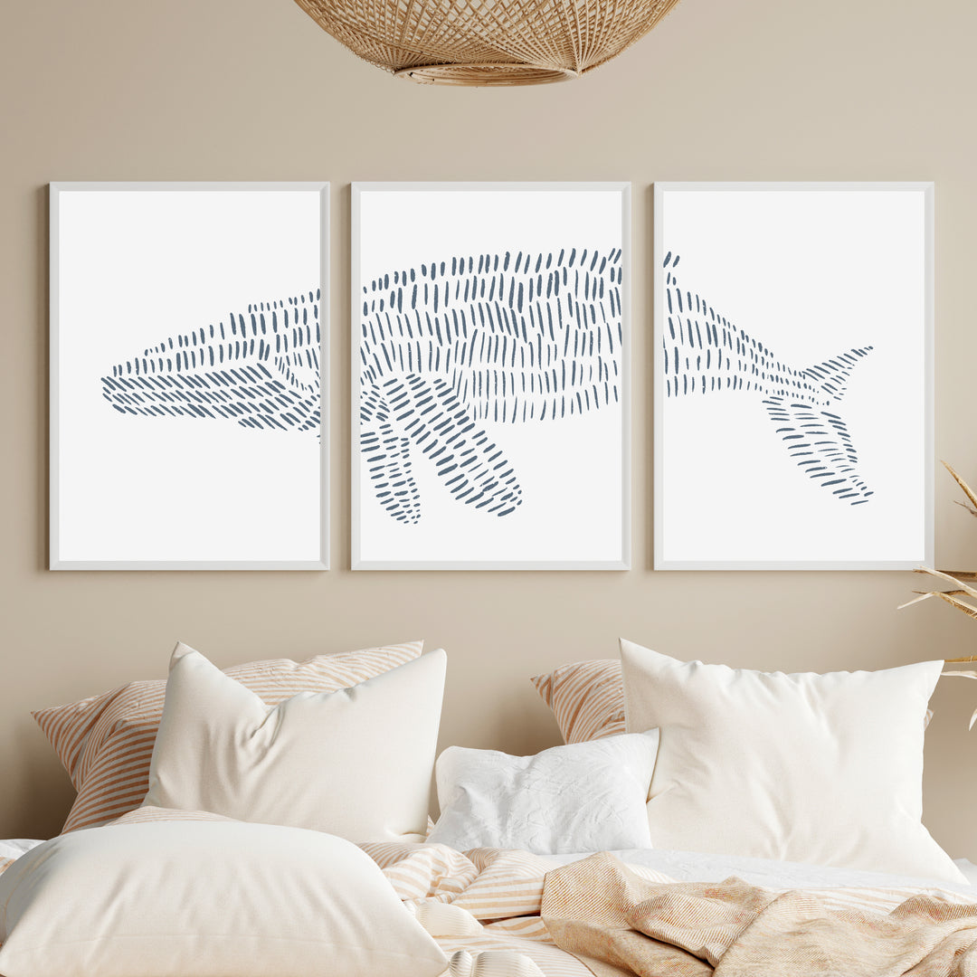 Humpback Whale Modern Illustration - Set of 3  - Art Prints or Canvases - Jetty Home