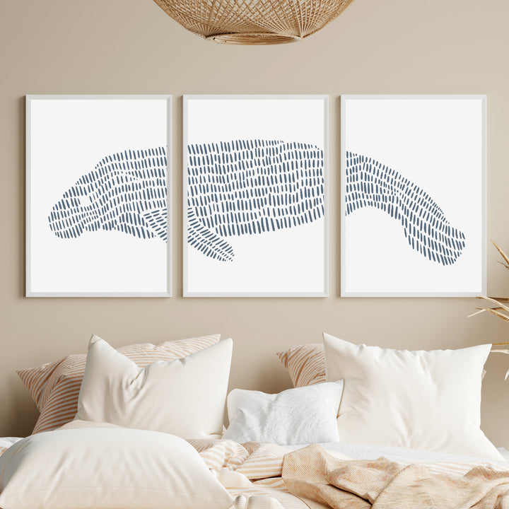 Manatee Illustration - Set of 3  - Art Prints or Canvases - Jetty Home