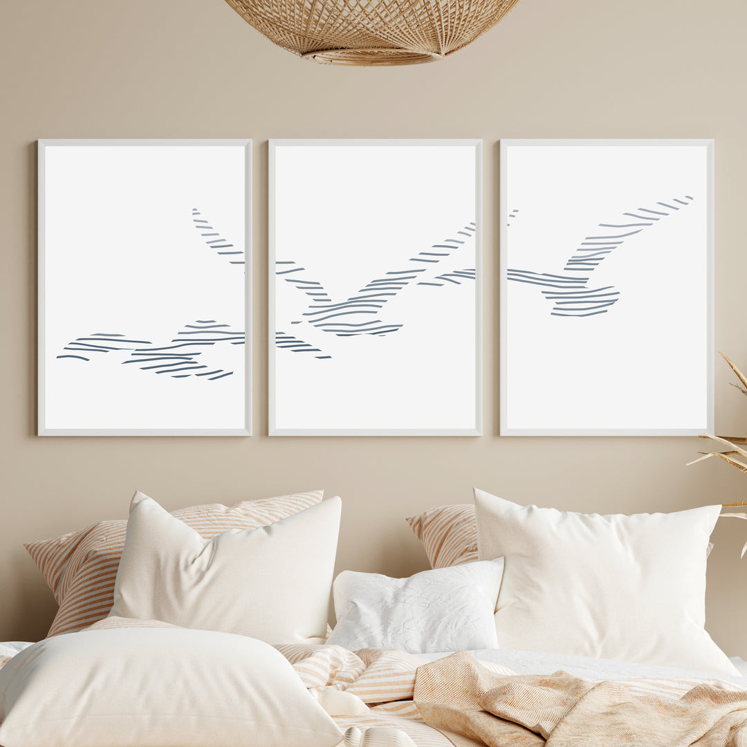 Seagulls in Flight - Set of 3  - Art Prints or Canvases - Jetty Home