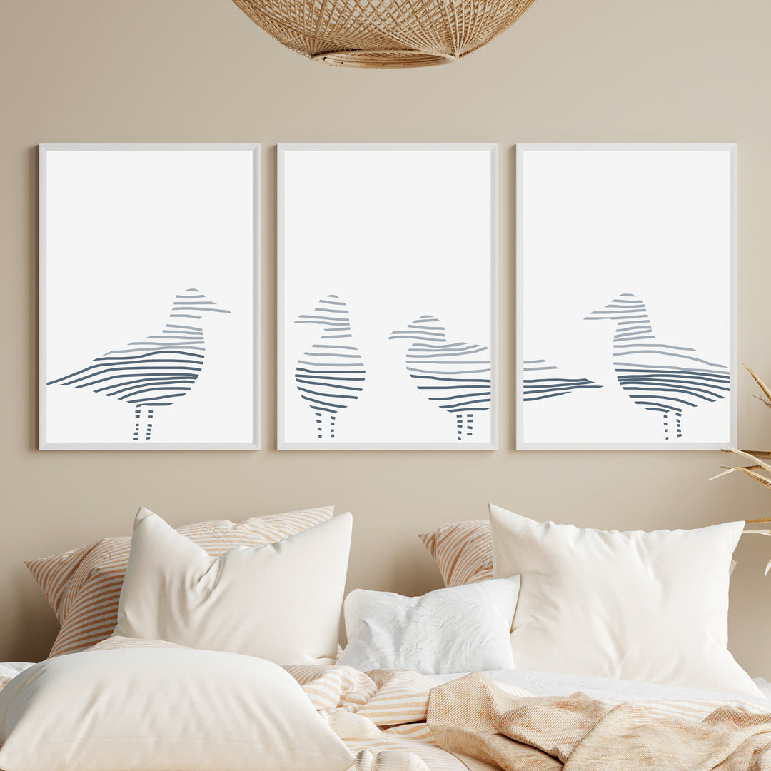 Sea Gull Gathering - Set of 3  - Art Prints or Canvases - Jetty Home