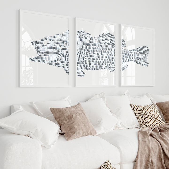 Largemouth Bass Lake Fish - Set of 3  - Art Prints or Canvases - Jetty Home