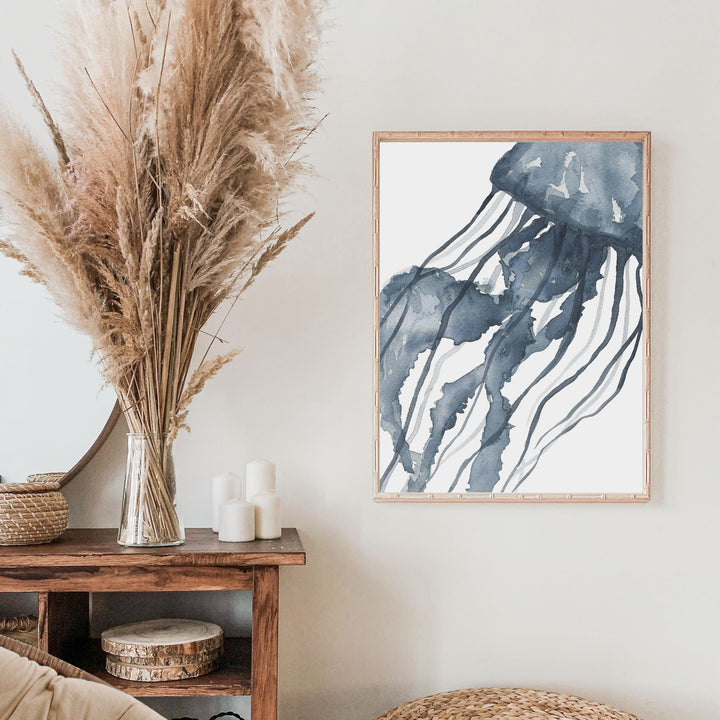 Blue Watercolor Jellyfish No. 1  - Art Print or Canvas - Jetty Home