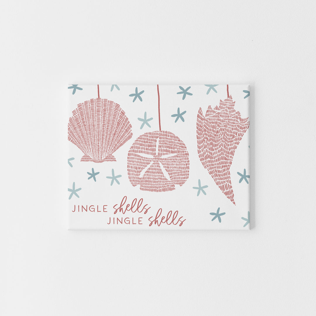 Unframed 5x7 art print of Jingle Shells by Jetty Home, featuring detailed shell illustrations on white background.