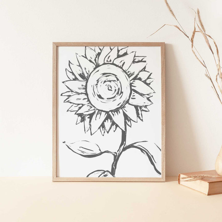Sunflower Modern Flower Minimalist Farmhouse Country Wall Art Print or Canvas - Jetty Home