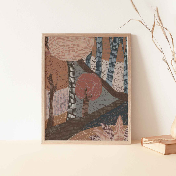 Boho Forest Scene Woodland Painting Earthy Warm Tones Wall Art Print or Canvas - Jetty Home