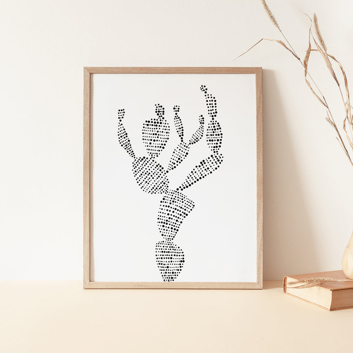 Minimalist Desert Decor Prickly Pear Cacti Dot Drawing Wall Art Print or Canvas - Jetty Home