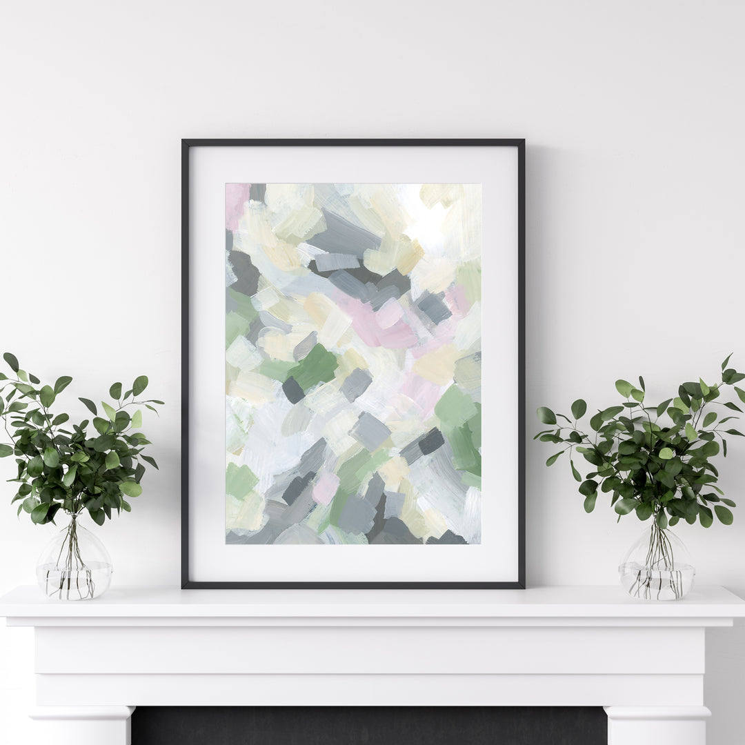 Pastel Abstract Painting Pink, Green and White Wall Art Print or Canvas - Jetty Home