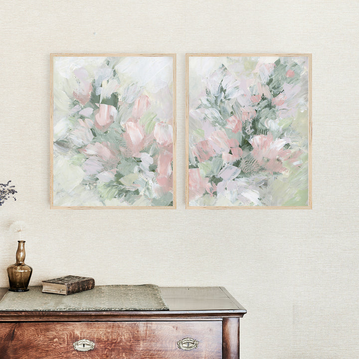 Pastel Floral painting Modern Farmhouse Abstract Artwork Rose Wall Art Print or Canvas