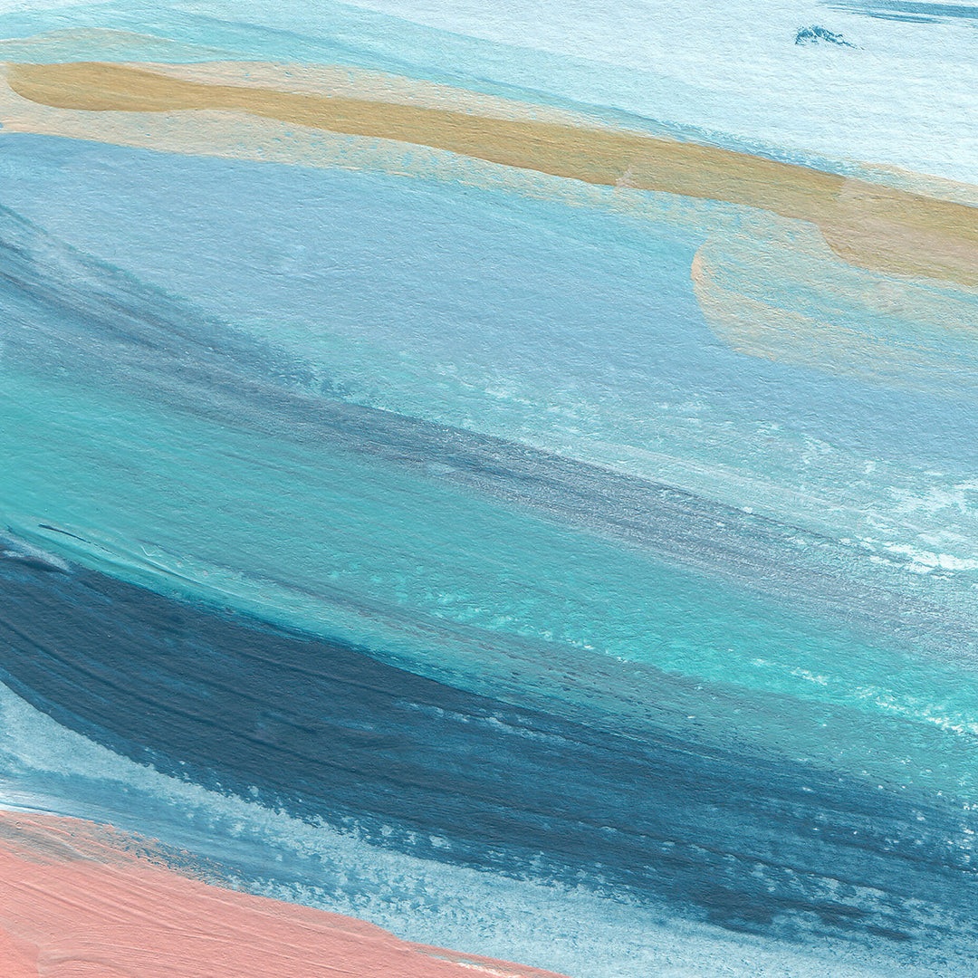 Abstract Seascape Beach Painting Turquoise Salmon Pink Wall Art Print or Canvas - Jetty Home