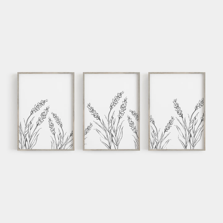 Lavender Modern Gray and White Triptych Set of Three Wall Art Prints or Canvas - Jetty Home