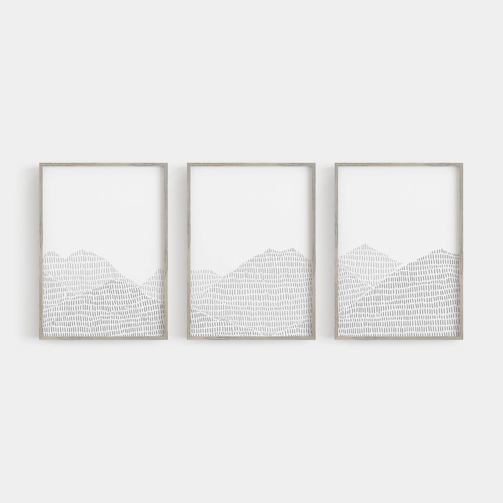 Modern Gray Mountain Landscape Lodge Decor Triptych Set of Three Wall Art Prints or Canvas - Jetty Home