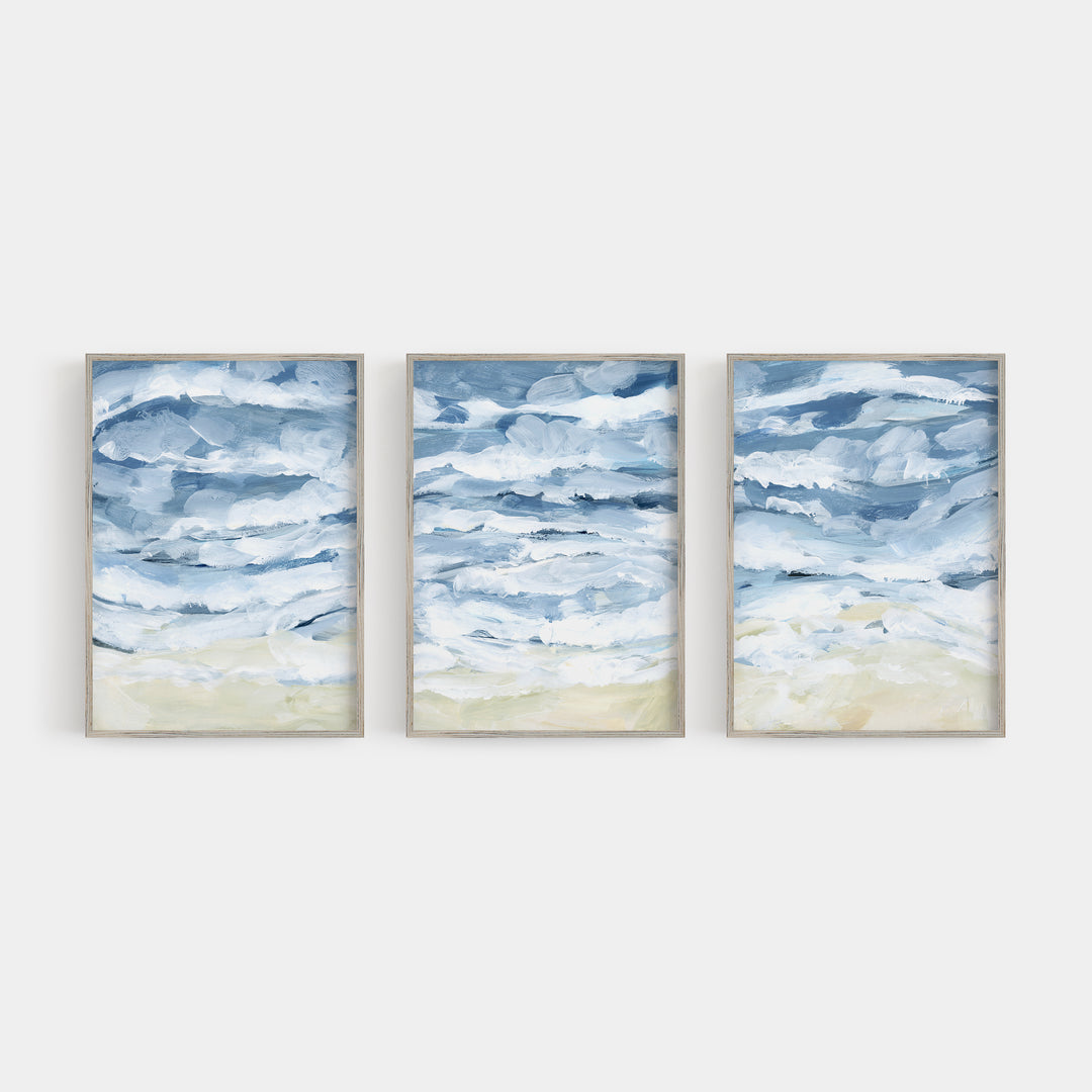 Crashing Waves Painting Coastal Triptych Set of Three Wall Art Prints or Canvas - Jetty Home