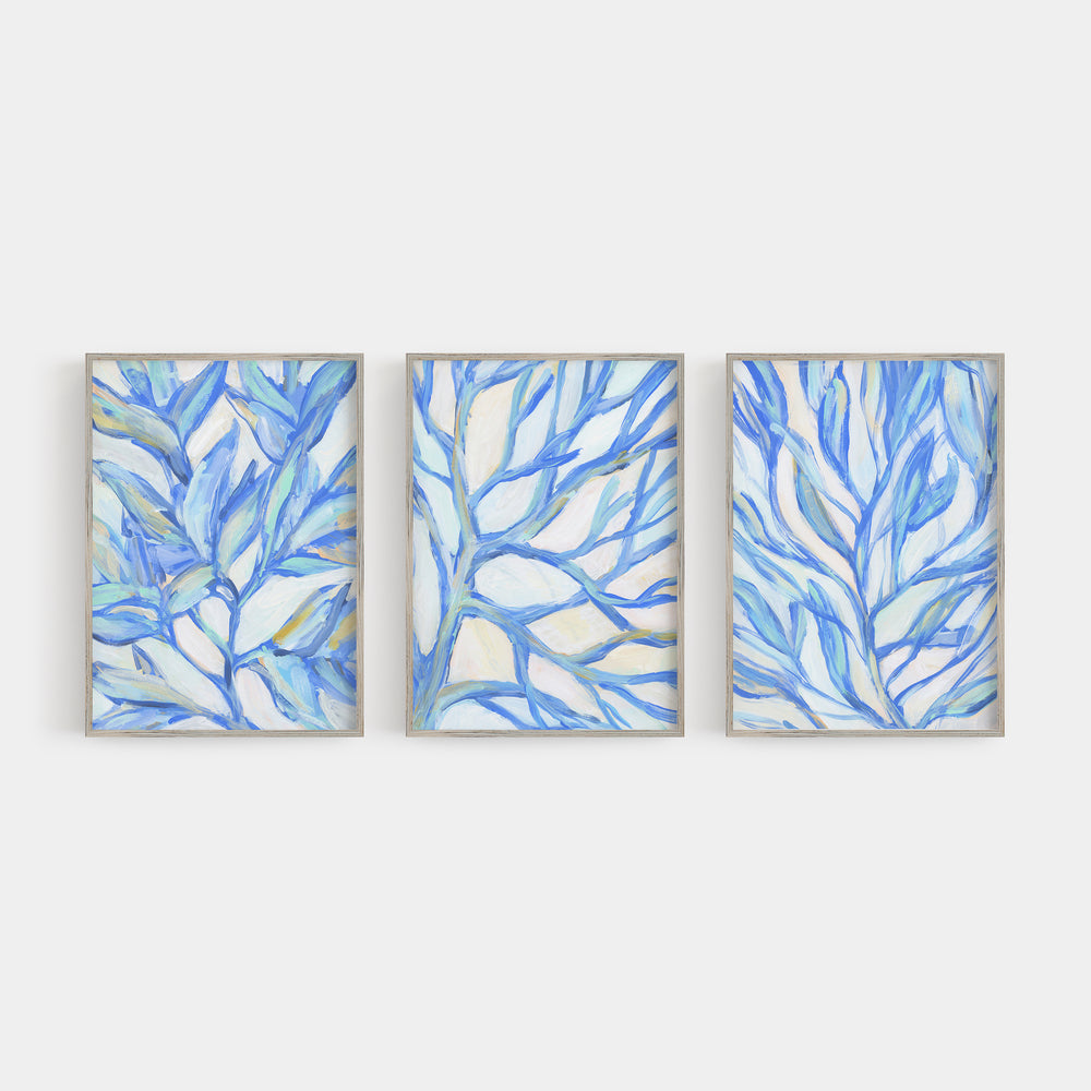 Seaweed Painting Modern Coastal Triptych Set of Three Wall Art Prints or Canvas - Jetty Home