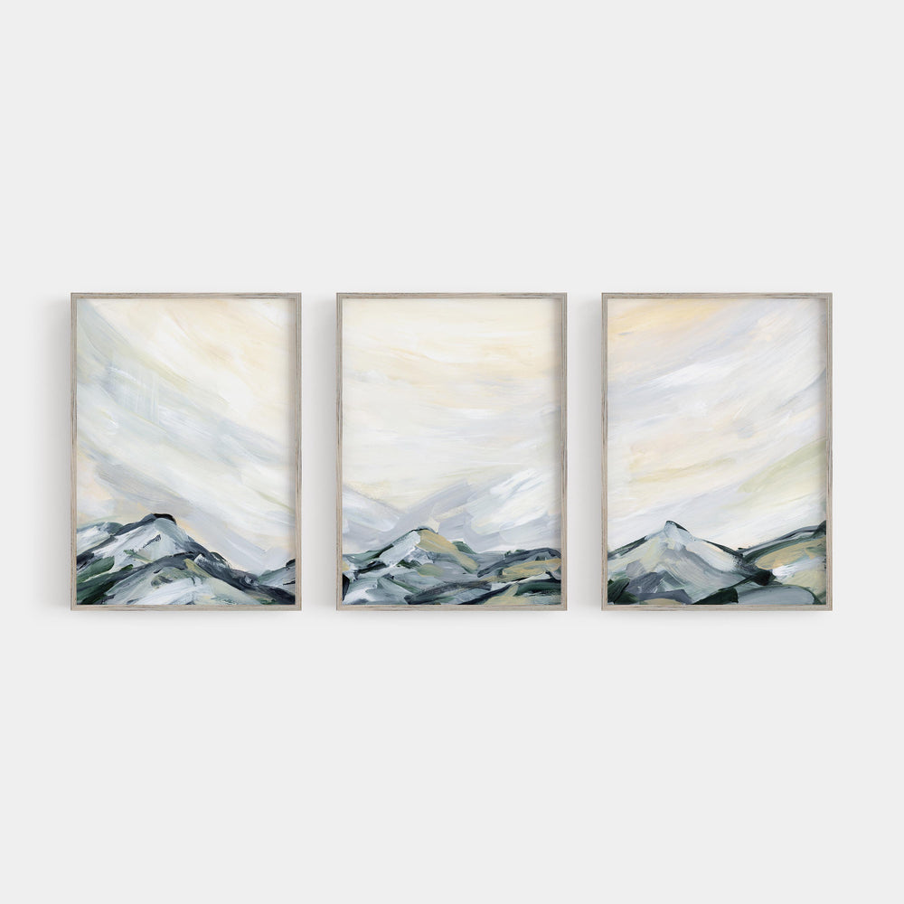 Mountain Landscape Rustic Modern Painting Triptych Set of Three Wall Art Prints or Canvas - Jetty Home