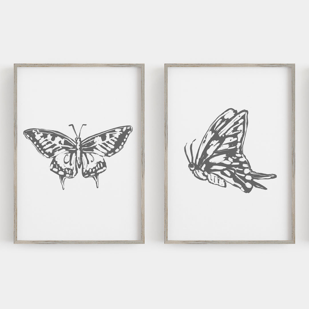 Butterfly Modern Minimalist Drawing Set of 2 Wall Art Print or Canvas - Jetty Home