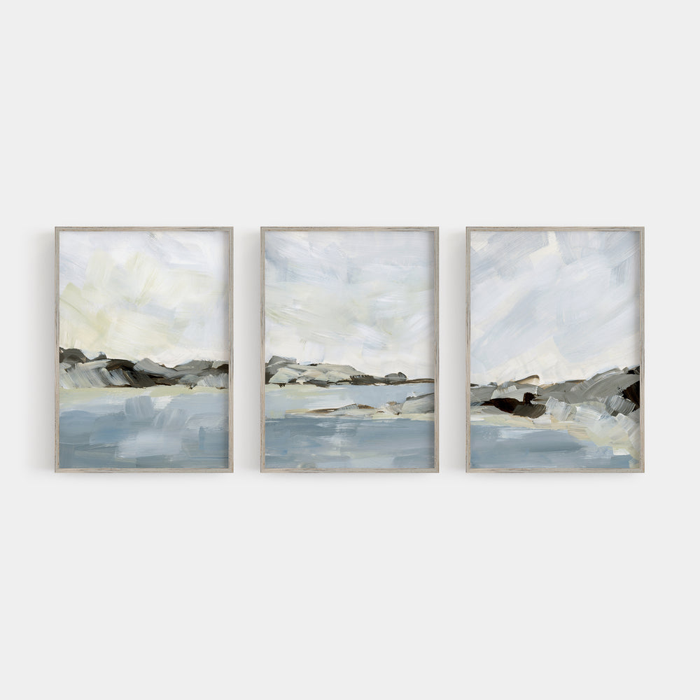 Bay Moody Landscape Ocean Triptych Set of Three Wall Art Prints or Canvas - Jetty Home