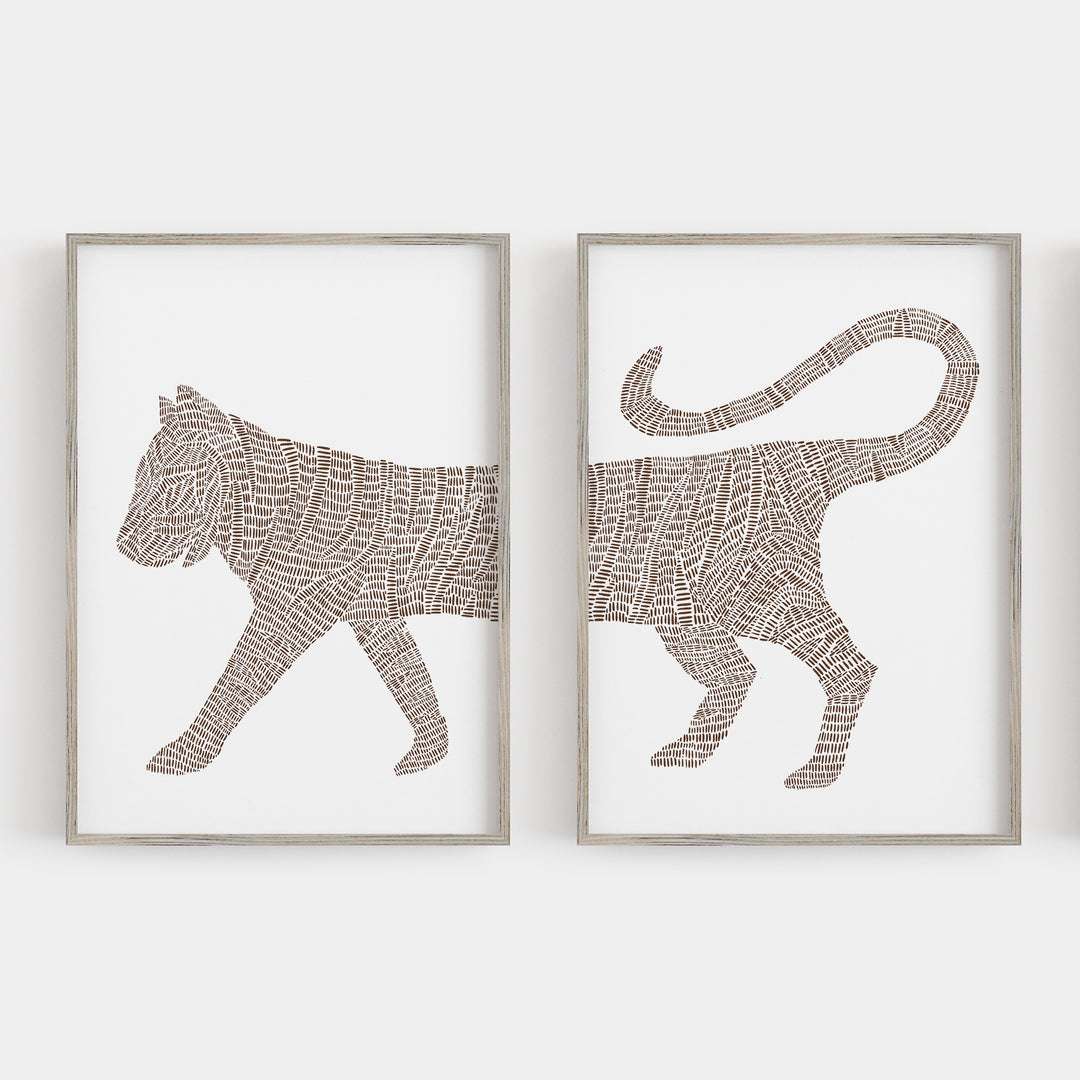 Modern Minimalist Tiger Illustration Tropical Set of 2 Wall Art Print or Canvas - Jetty Home