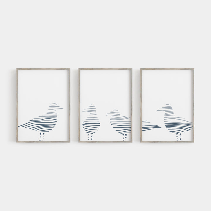 Sea Gull Modern Coastal Triptych Set of Three Wall Art Prints or Canvas - Jetty Home