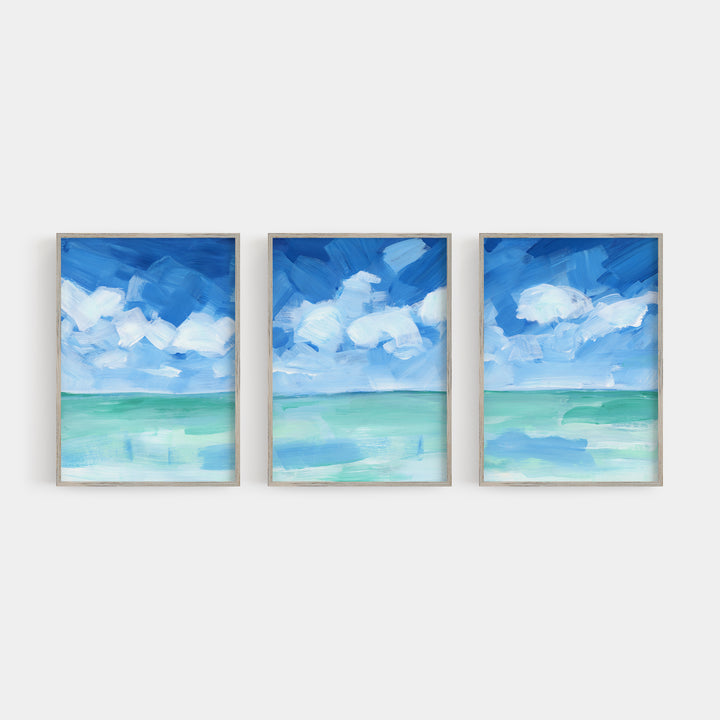 Tropical Caribbean Seascape Triptych Set of Three Wall Art Prints or Canvas - Jetty Home
