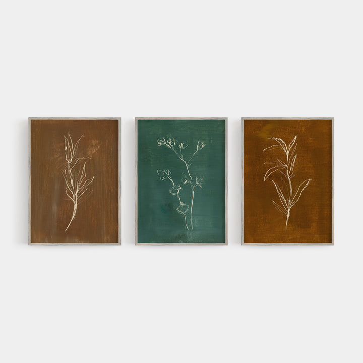 Cozy Winter Botanical Paintings Triptych Set of Three Wall Art Prints or Canvas - Jetty Home