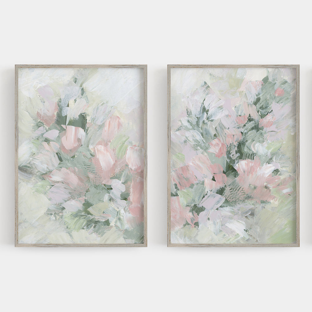 Botanicals of the Knoll Floral Abstract Farmhouse Decor Pink and green Wall Art Print or Canvas