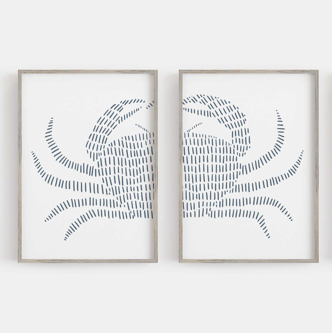 Blue Crab Nautical Diptych Set of 2 Wall Art Print or Canvas - Jetty Home