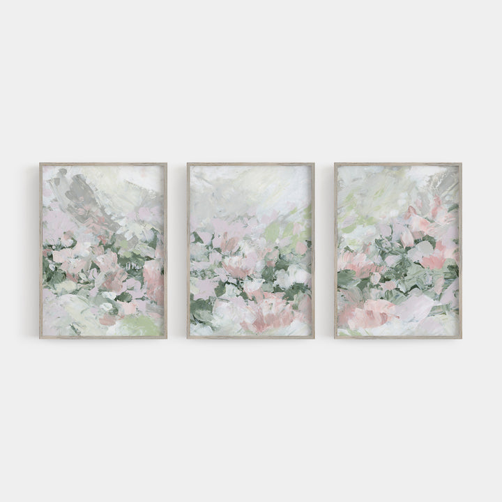 Modern Floral Abstract Painting Cool Farmhouse Decor Pastel Pink and Green Nursery Wall Art Print or Canvas - Jetty Home