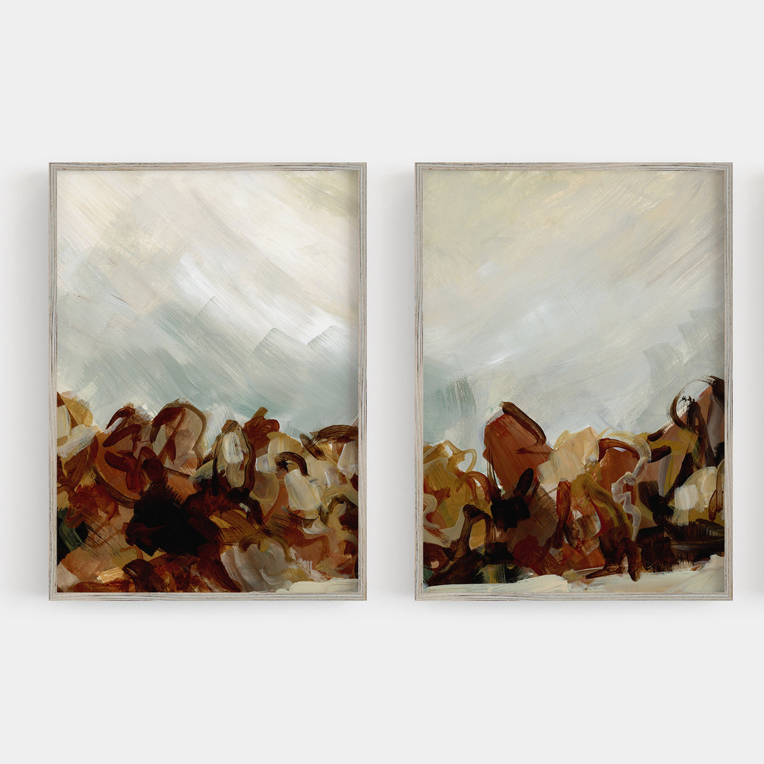 Moody Autumnal Landscape Painting Diptych Set of 2 Wall Art Print or Canvas - Jetty Home