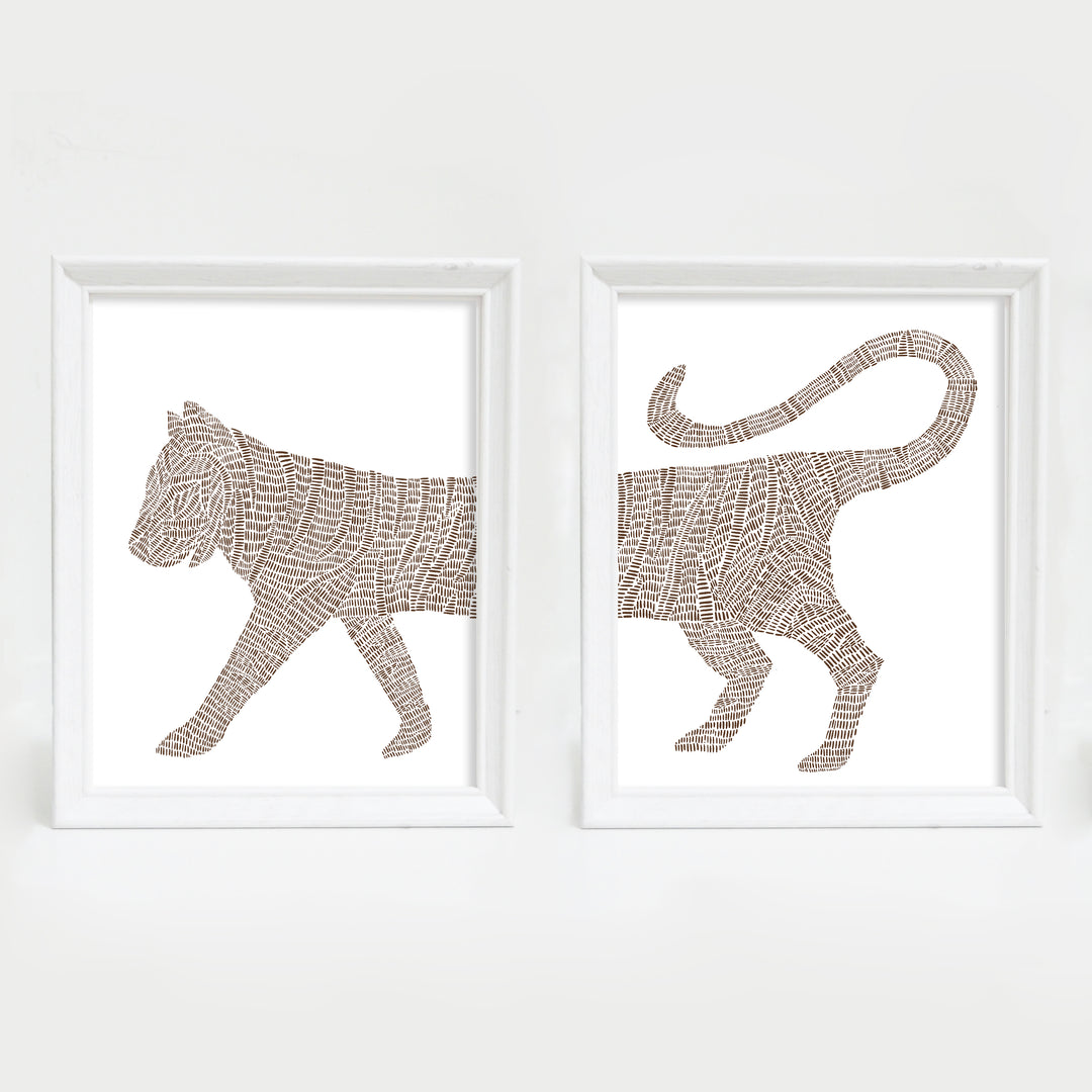 Modern Minimalist Tiger Illustration Tropical Set of 2 Wall Art Print or Canvas - Jetty Home