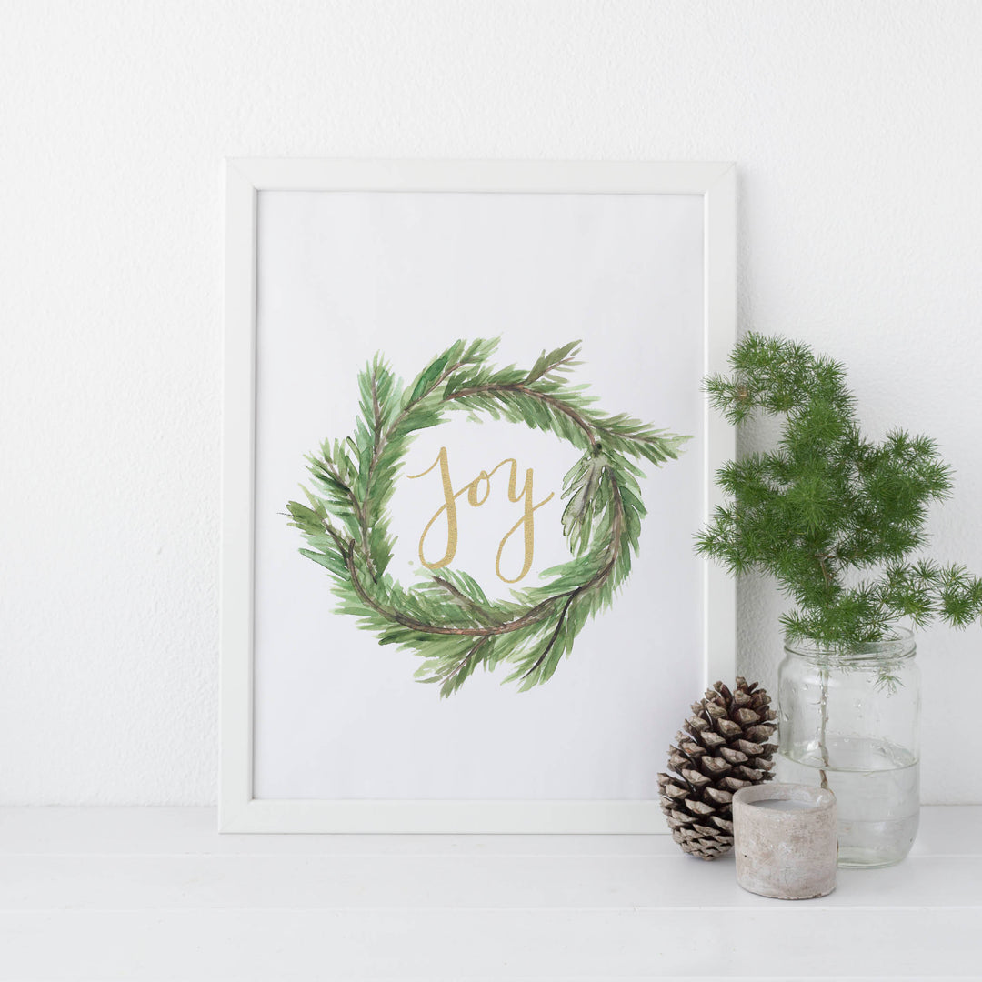 Joy Christmas Wreath Wall Art Print or Canvas - Jetty Home